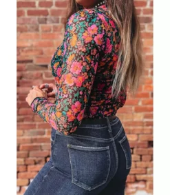 LC Pinkki pitkähihainen mesh-kukkapaita (plus size)