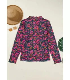 LC Pinkki pitkähihainen mesh-kukkapaita (plus size)