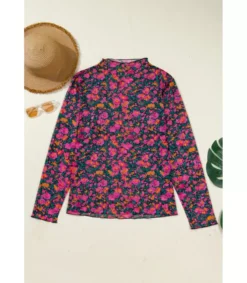 LC Pinkki pitkähihainen mesh-kukkapaita (plus size)