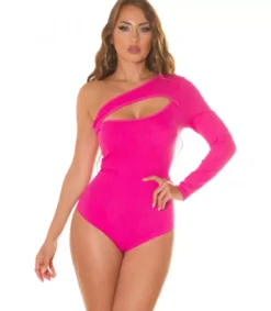 Koucla Pinkki yksihihainen cut out -ribbibody