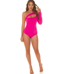 Koucla Pinkki yksihihainen cut out -ribbibody