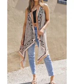 LC Printtikuvioinen hihaton kimono