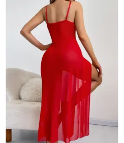 Hersecret Punainen pitkä babydoll kukkakoristeilla