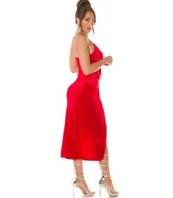 Koucla Punainen samettilook wrap-look v-mekko ketjuolkaimilla
