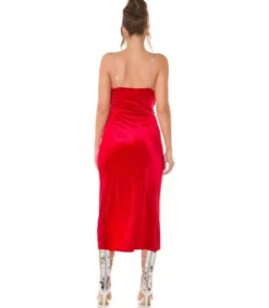 Koucla Punainen samettilook wrap-look v-mekko ketjuolkaimilla
