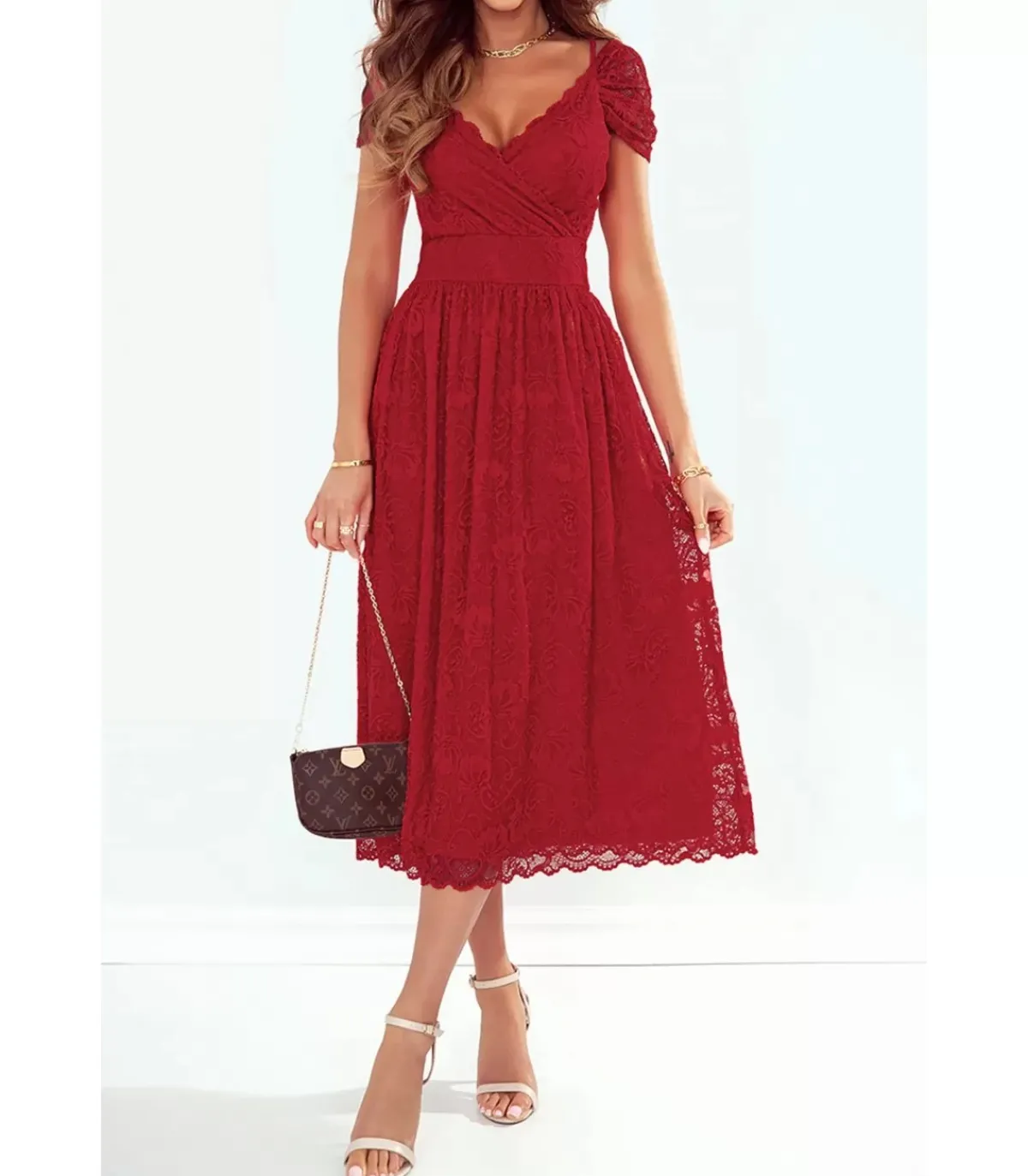 LC Punainen wrap-look v-pitiidiekko