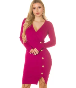 Rosy Days fuksia v-ribbineulemekko napeilla