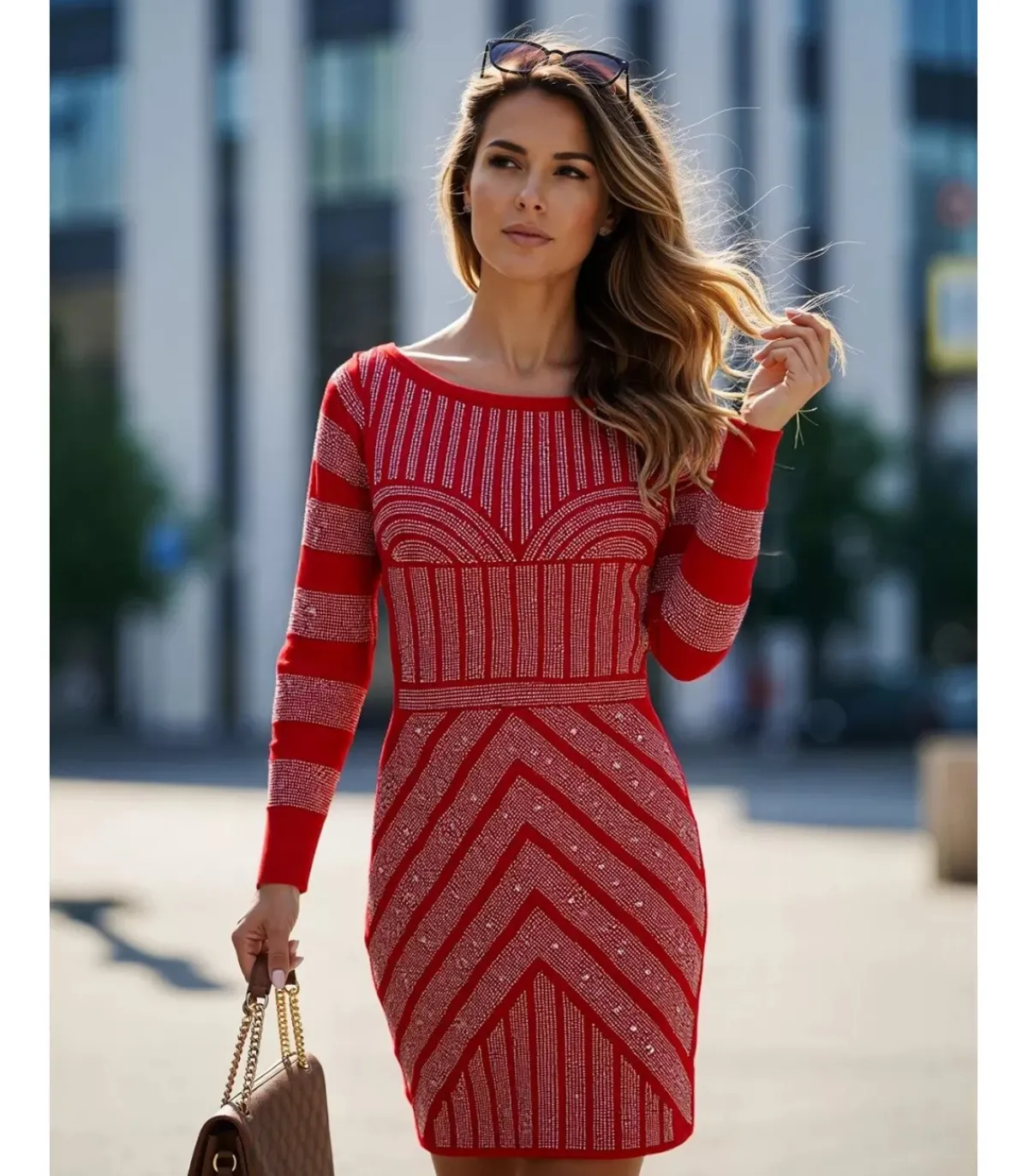 Rosy Days punainen strassikoristeinen neulemekko