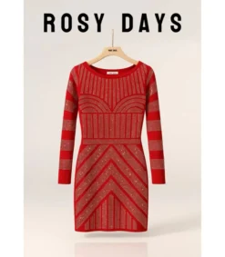 Rosy Days punainen strassikoristeinen neulemekko