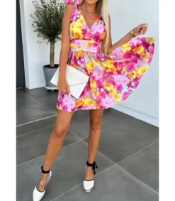 Hersecret Schilo-Jolie keltapinkki kukkakuvioinen mekko