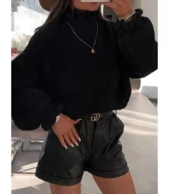 Hersecret Schilo-Jolie musta pehmeä väljä neule pussihihoilla