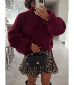 Hersecret Schilo-Jolie viininpunainen pehmeä väljä neule pussihihoilla