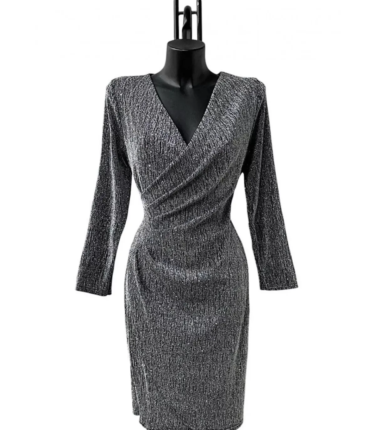 Elle Style Shibelle hopeinen strassikoristeinen wrap-look v-mekko