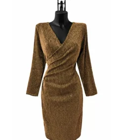 Elle Style Shibelle kultainen strassikoristeinen wrap-look v-mekko