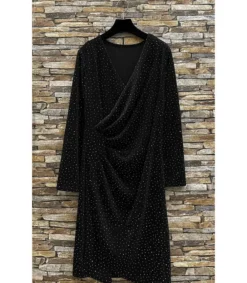 Elle Style Shibelle musta strassikoristeinen wrap-look v-mekko