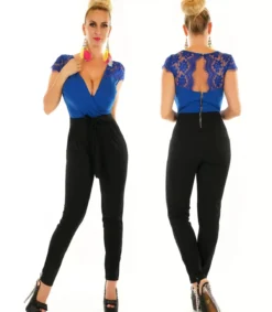 Hersecret Sinimusta pitsikoristeinen v-jumpsuit