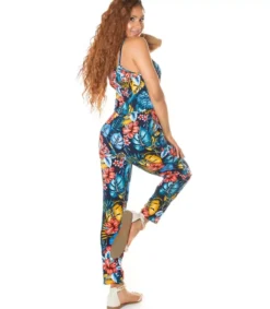 Koucla Sininen kukka- ja lehtikuvioinen jumpsuit