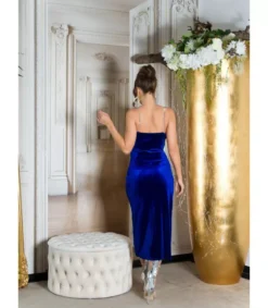 Koucla Sininen samettilook wrap-look v-mekko ketjuolkaimilla