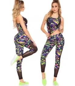 Koucla Siniset leoprinttiset mesh treenitrikoot + toppi