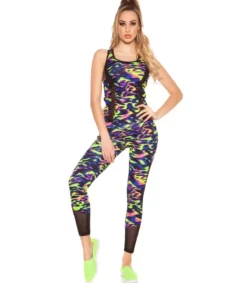 Koucla Siniset leoprinttiset mesh treenitrikoot + toppi