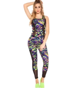 Koucla Siniset leoprinttiset mesh treenitrikoot + toppi