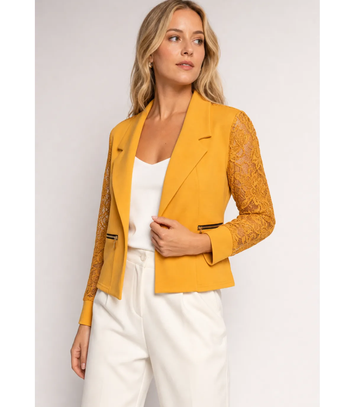 Hersecret Soleil Star keltainen pitsihihainen bleiseri