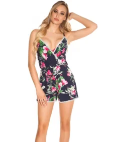 Koucla Tummansininen kukkakuvioinen v-playsuit
