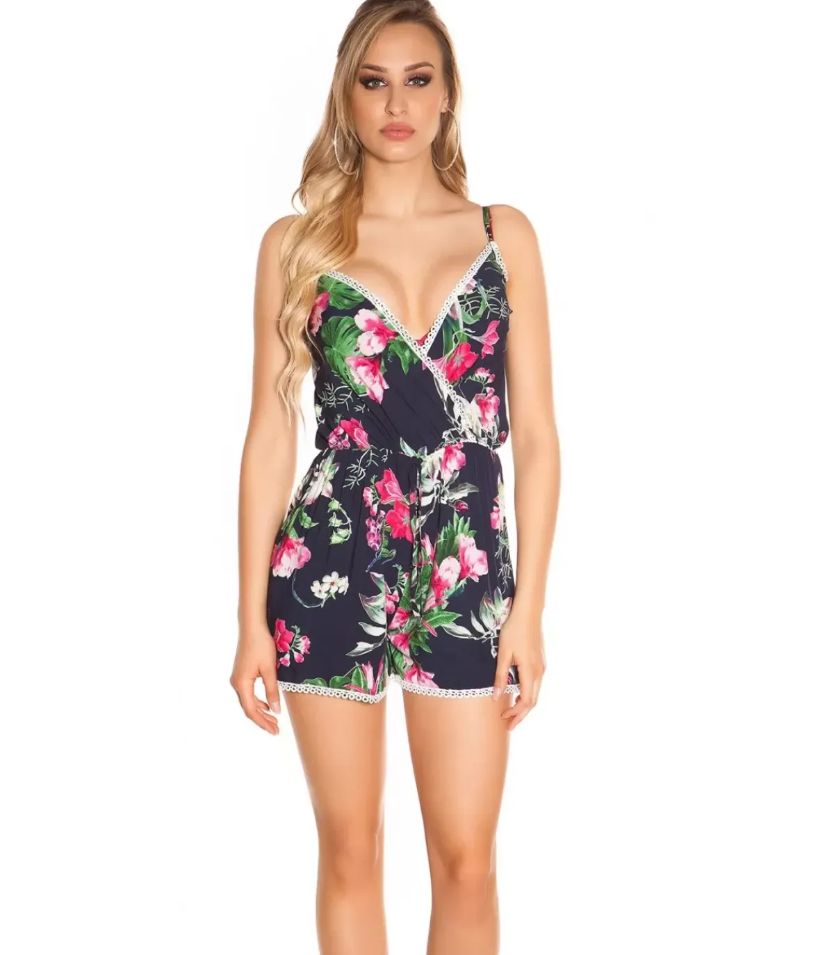Koucla Tummansininen kukkakuvioinen v-playsuit