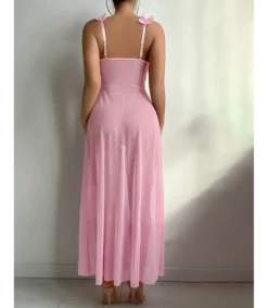 Hersecret Vaaleanpunainen avonainen pitkä babydoll koristeilla
