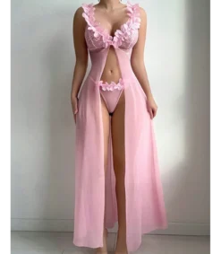 Hersecret Vaaleanpunainen avonainen pitkä babydoll koristeilla