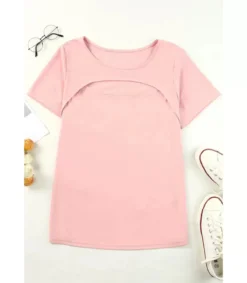 Hersecret Vaaleanpunainen lyhythihainen t-paita kurkistusaukolla (plus size)