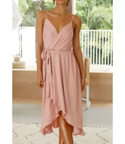 LC Vaaleanpunainen wrap-look high low v-mekko