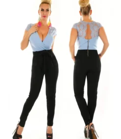Hersecret Vaaleansinimusta pitsikoristeinen v-jumpsuit