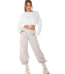 Hersecret Valkoinen crop collegepaita nauhoilla