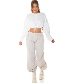 Hersecret Valkoinen crop collegepaita nauhoilla