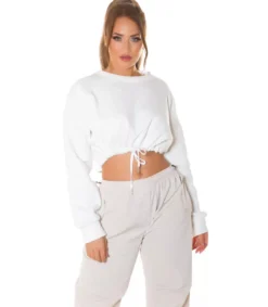 Hersecret Valkoinen crop collegepaita nauhoilla