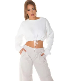 Hersecret Valkoinen crop collegepaita nauhoilla