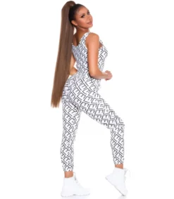 Koucla Valkoinen crop top printtikuvioinen joggerisetti