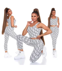 Koucla Valkoinen crop top printtikuvioinen joggerisetti