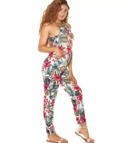 Koucla Valkoinen kukka- ja lehtikuvioinen jumpsuit