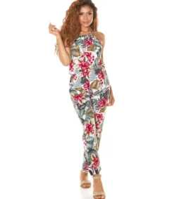 Koucla Valkoinen kukka- ja lehtikuvioinen jumpsuit