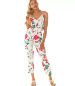 Koucla Valkoinen kukkakuvioinen jumpsuit nyörityksellä