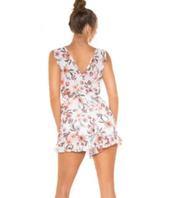 Koucla Valkoinen kukkakuvioinen wrap-look v-playsuit