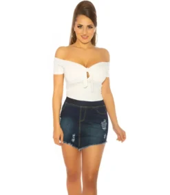 Koucla Valkoinen off-shoulder lyhythihainen ribbilatinapaita