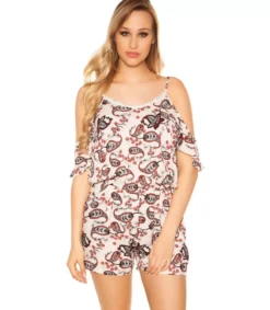 Koucla Valkoinen printtikuvioinen playsuit olkahalkioilla