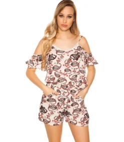 Koucla Valkoinen printtikuvioinen playsuit olkahalkioilla