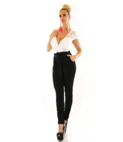 Hersecret Valkomusta pitsikoristeinen v-jumpsuit