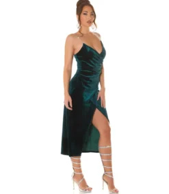 Koucla Vihreä samettilook wrap-look v-mekko ketjuolkaimilla