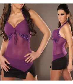 Hersecret Violetti paljettikoristeinen halterneck mesh toppi
