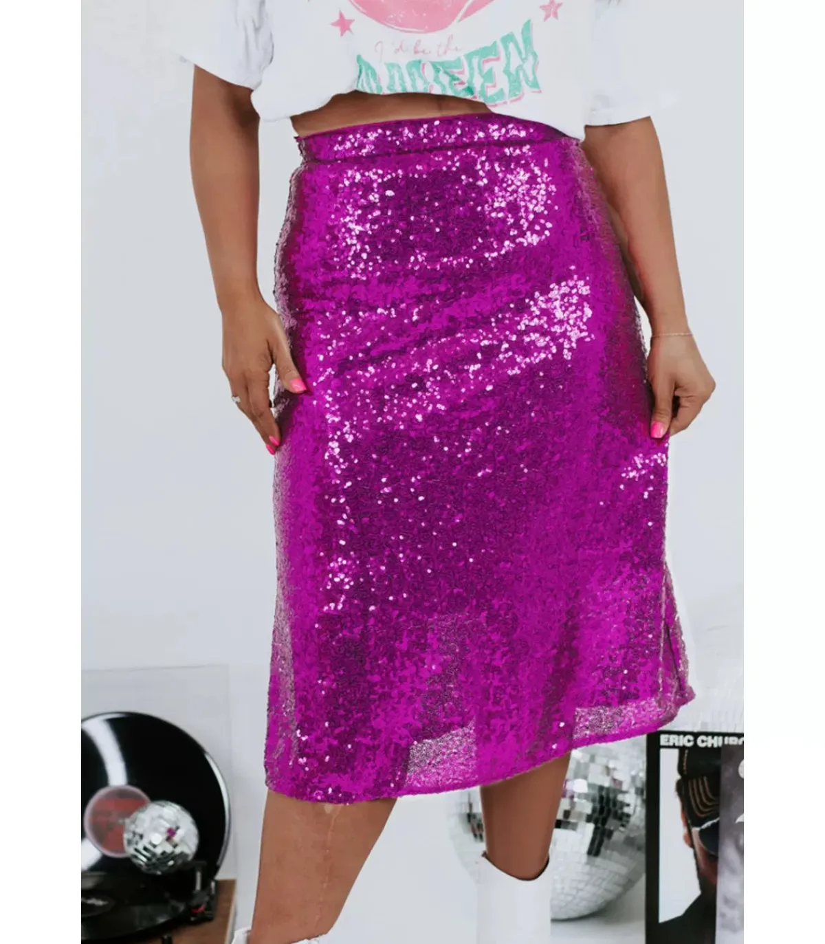 LC Violetti polvipituinen paljettihame (plus size)